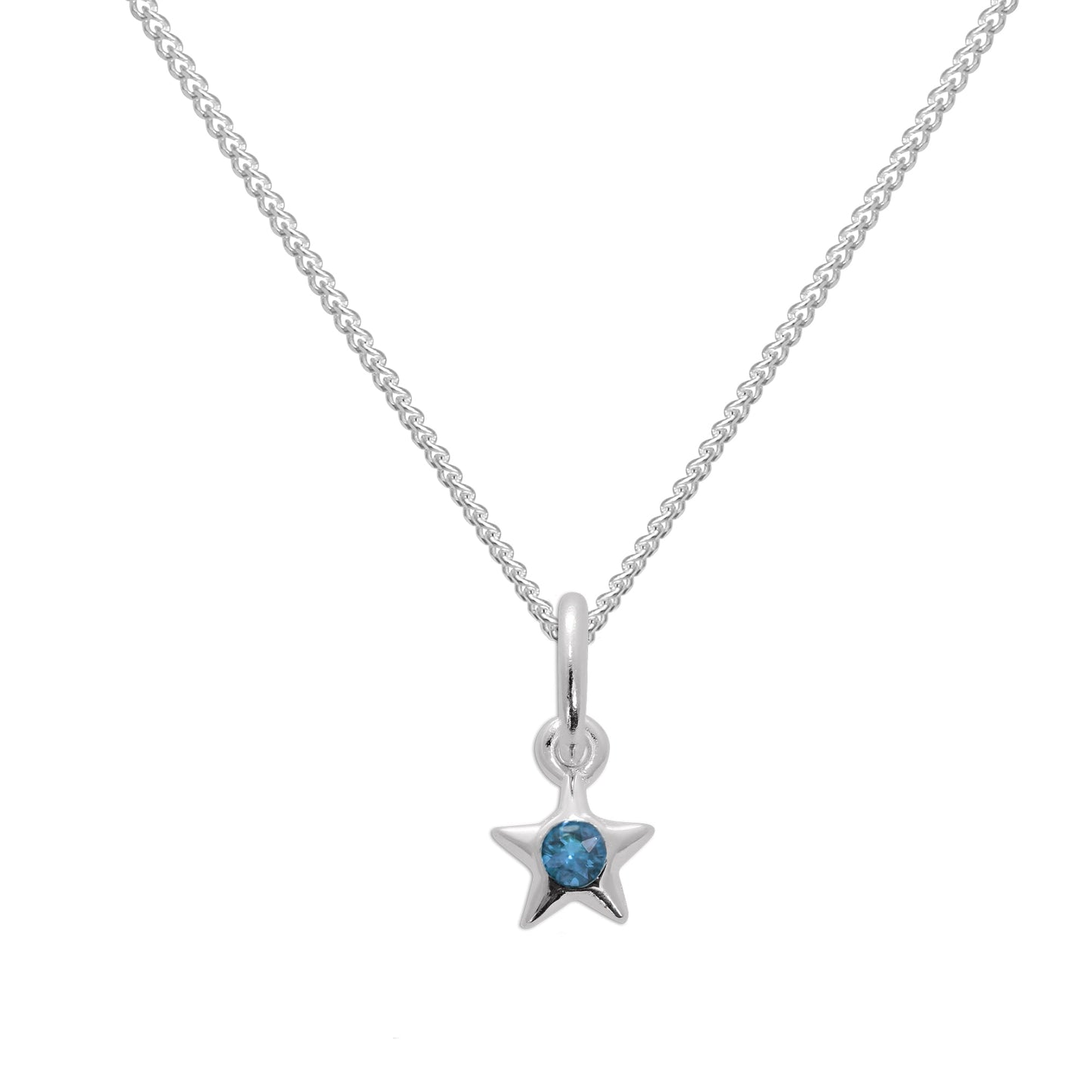 Collier avec pendentif étoile en argent sterling et cristal aigue-marine CZ, pierre de naissance du mois de mars, 14 à 32 pouces
