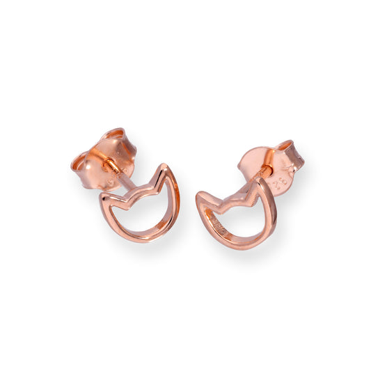 Boucles d'oreilles à tige en argent sterling plaqué or rose avec contour de tête de chat