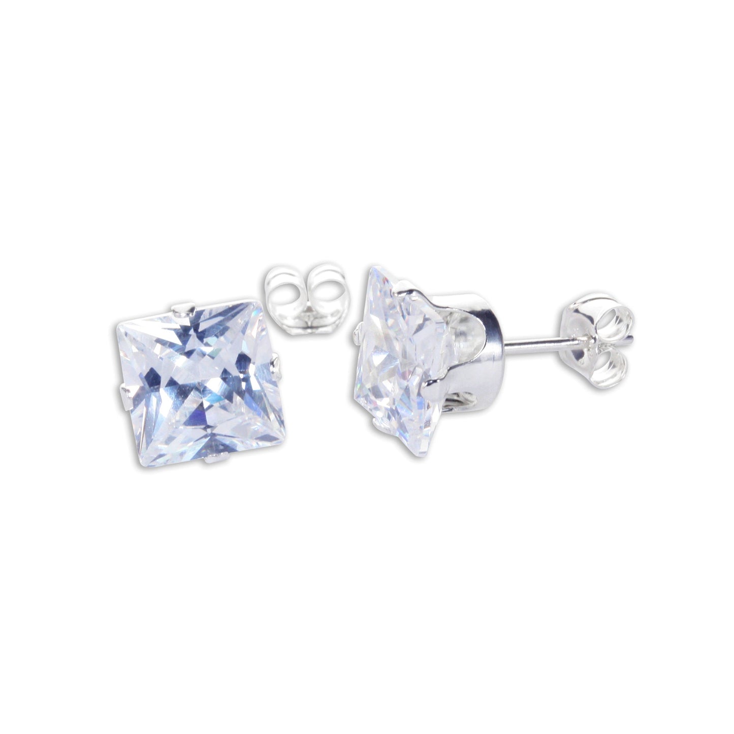 Boucles d'oreilles à tige carrées en argent sterling et oxyde de zirconium