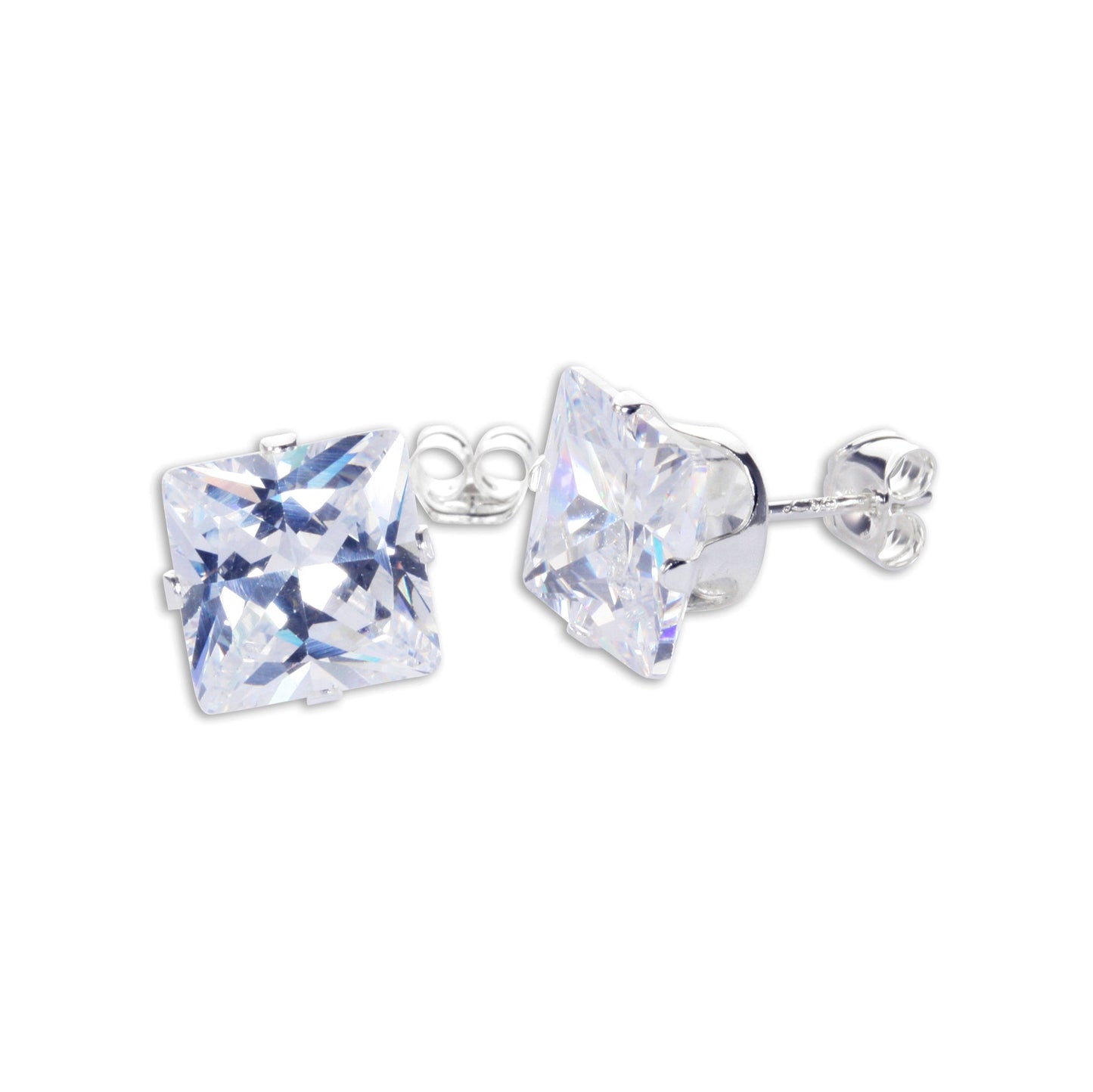 Boucles d'oreilles à tige carrées en argent sterling et oxyde de zirconium