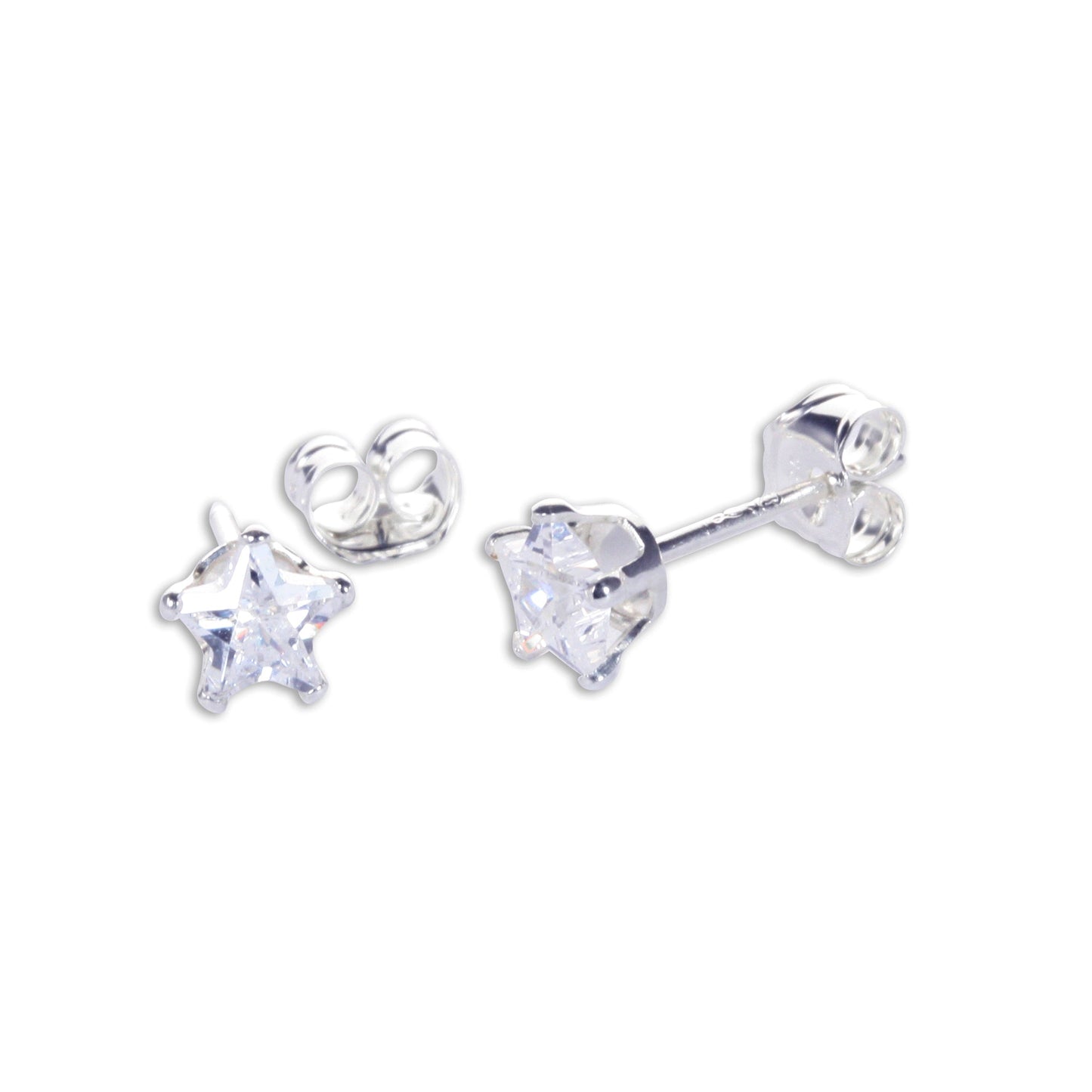 Boucles d'oreilles à tige en argent sterling avec étoile en zircone cubique de 4 mm