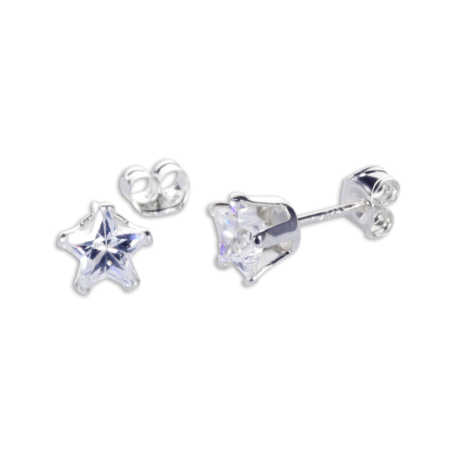 Boucles d'oreilles à tige en argent sterling avec étoile transparente en oxyde de zirconium