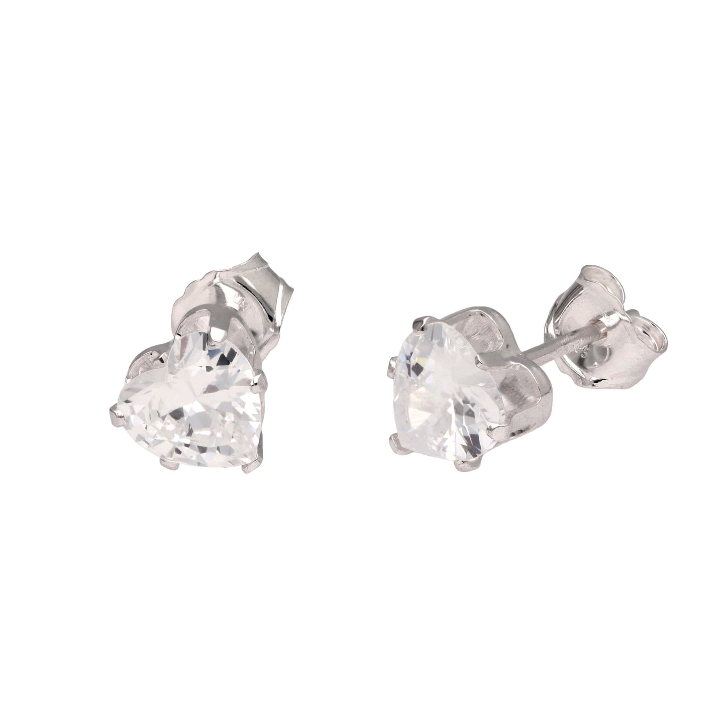 Boucles d'oreilles à tige en argent sterling avec cœur transparent en oxyde de zirconium