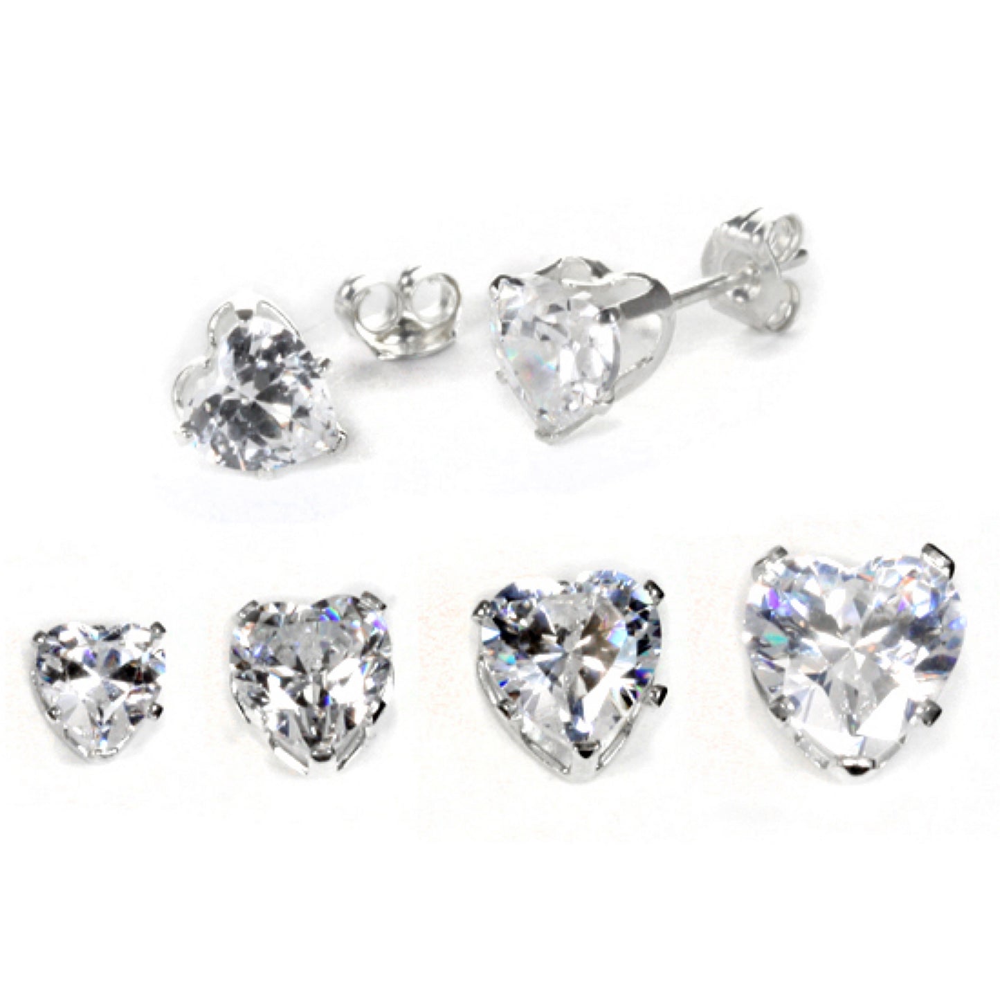 Boucles d'oreilles à tige en argent sterling avec cœur transparent en oxyde de zirconium