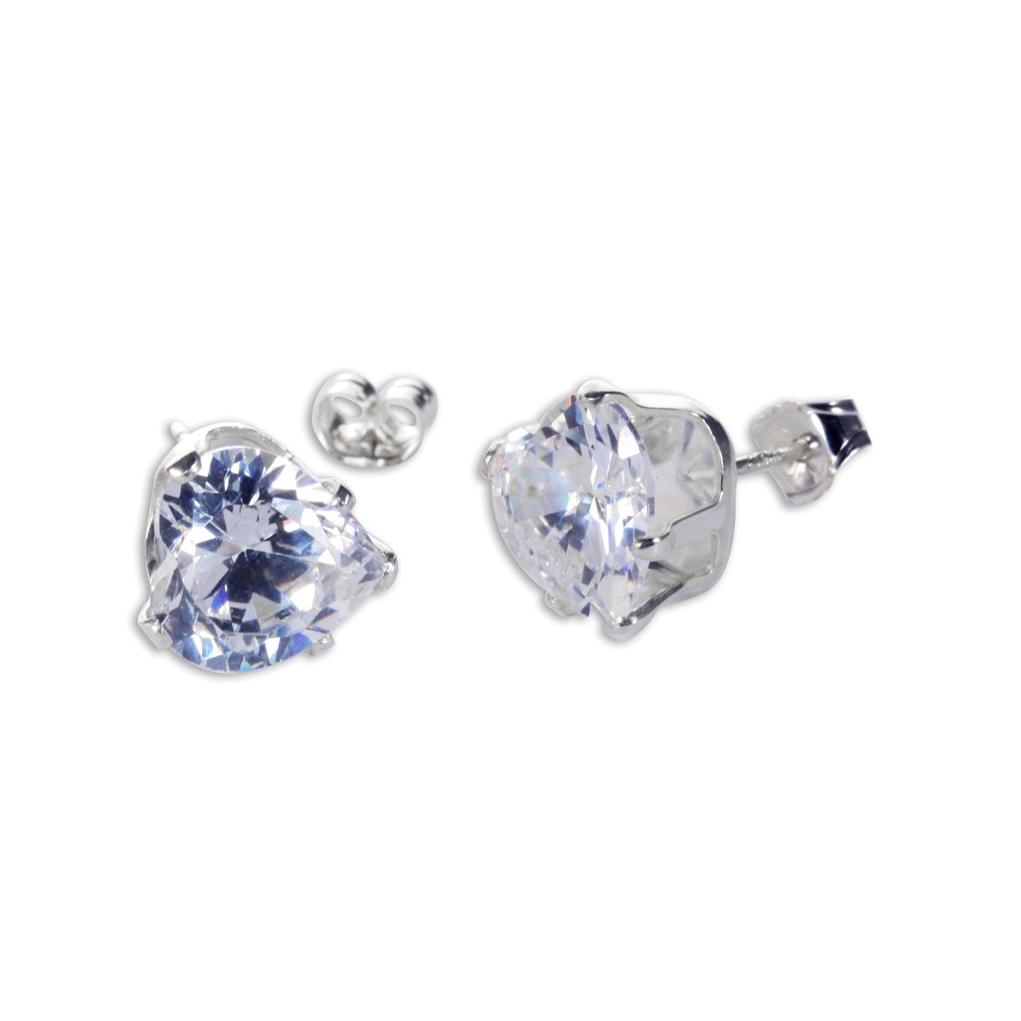 Boucles d'oreilles à tige en argent sterling avec cœur transparent en oxyde de zirconium