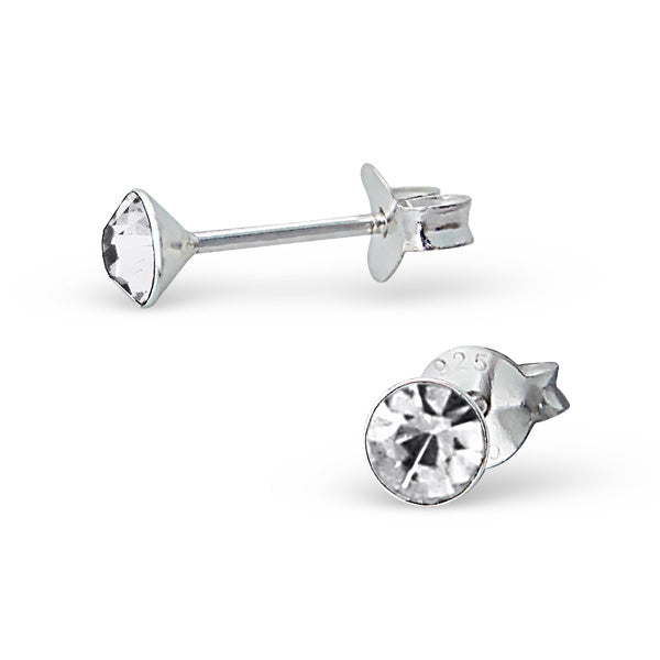 Boucles d'oreilles à tige en argent sterling avec cristal rond de 4 mm