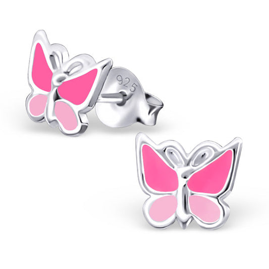 Boucles d'oreilles à tige papillon en argent sterling et émail rose