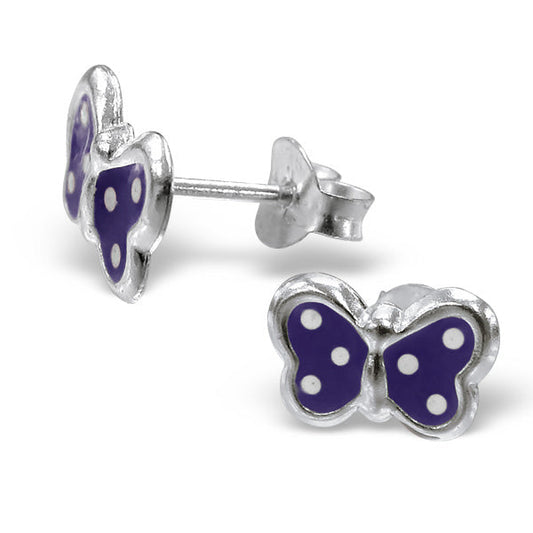 Boucles d'oreilles à tige en argent sterling avec papillon émaillé violet