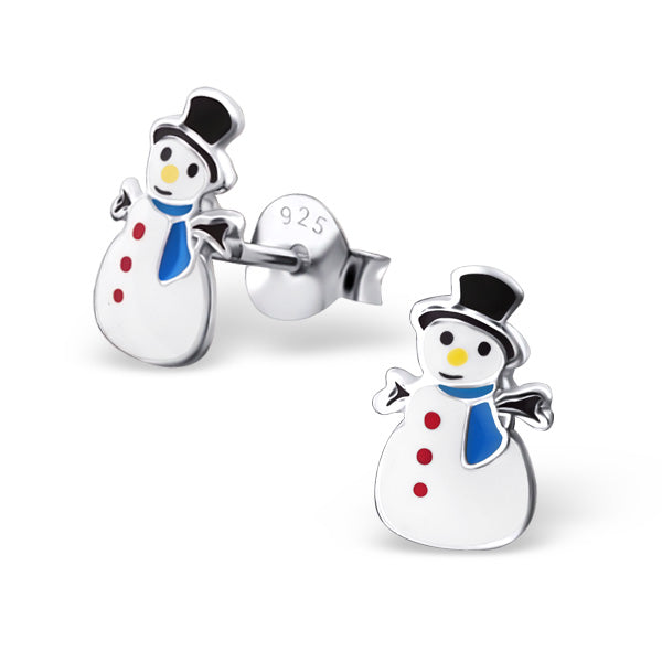 Petites boucles d'oreilles bonhomme de neige en argent sterling et émail