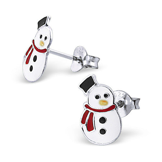 Boucles d'oreilles à tige en argent sterling et émail Jolly Snowman