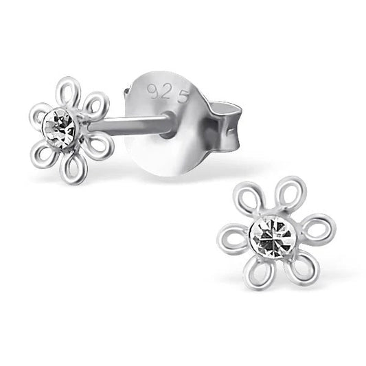 Petites boucles d'oreilles à tige en argent sterling et cristal CZ en forme de fleur