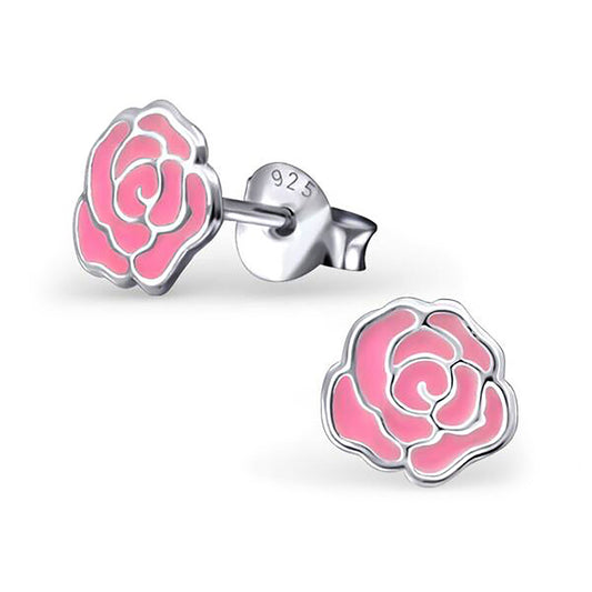 Boucles d'oreilles à tige en argent sterling et émail rose 2D