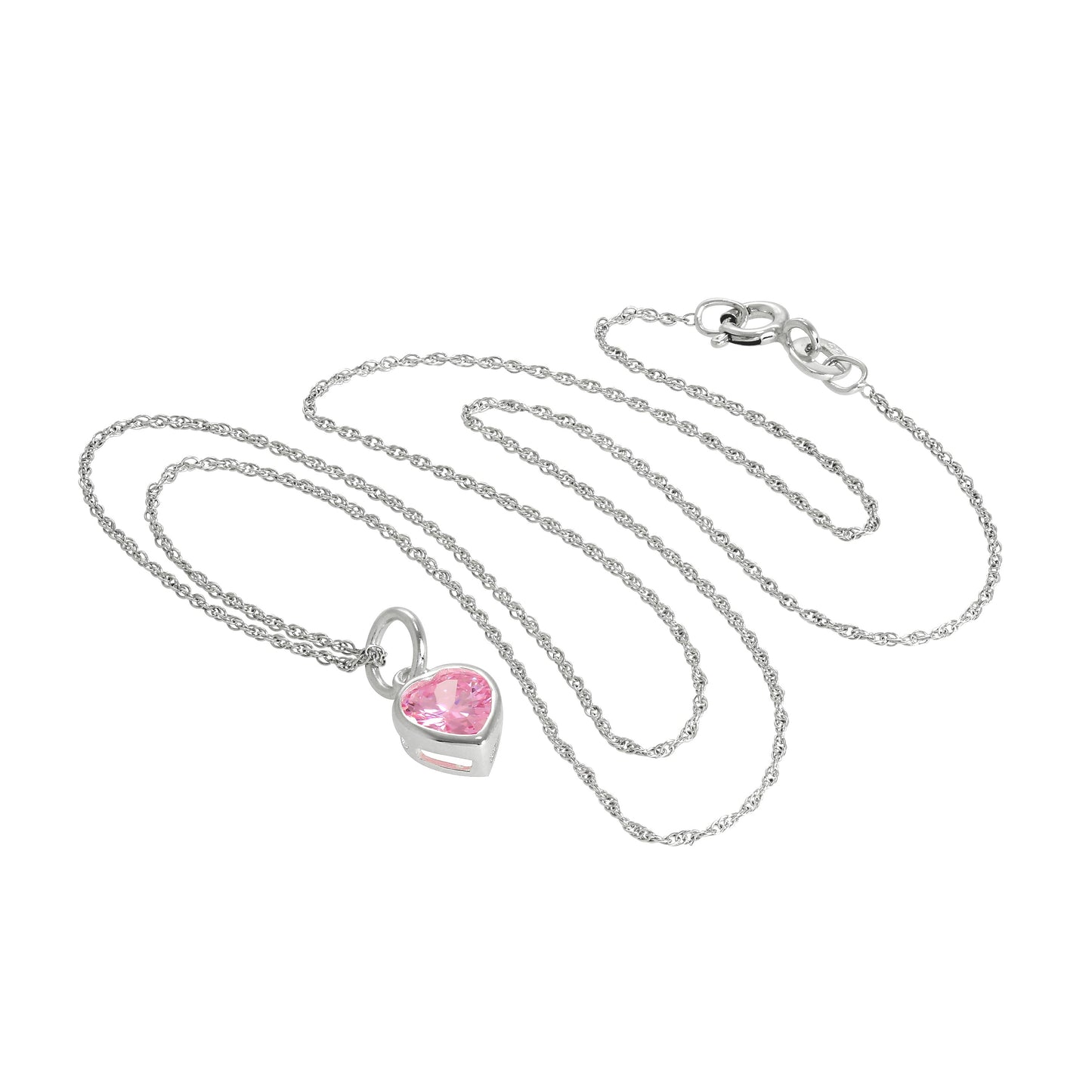 Collier avec pendentif en argent sterling et cristal rose en forme de cœur, 35 à 55 cm