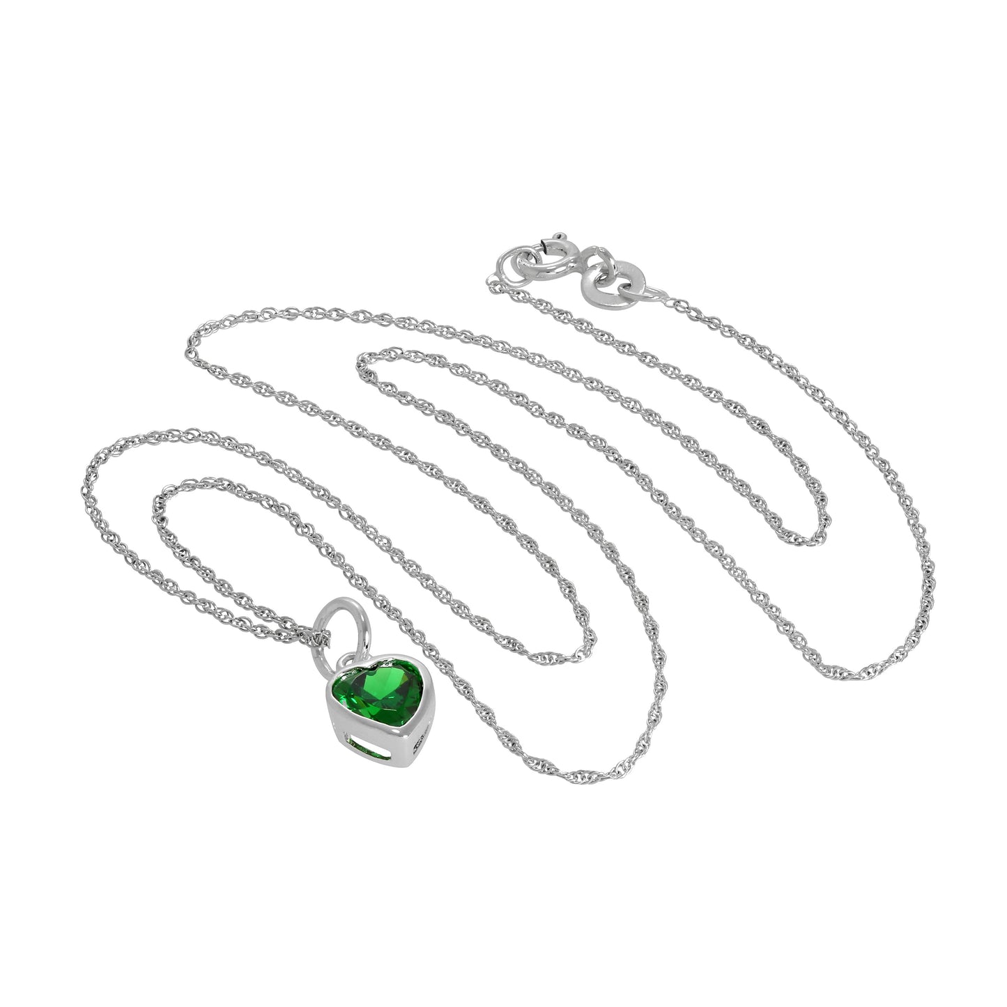 Collier avec pendentif en argent sterling et cristal vert émeraude en forme de cœur, 35 à 55 cm