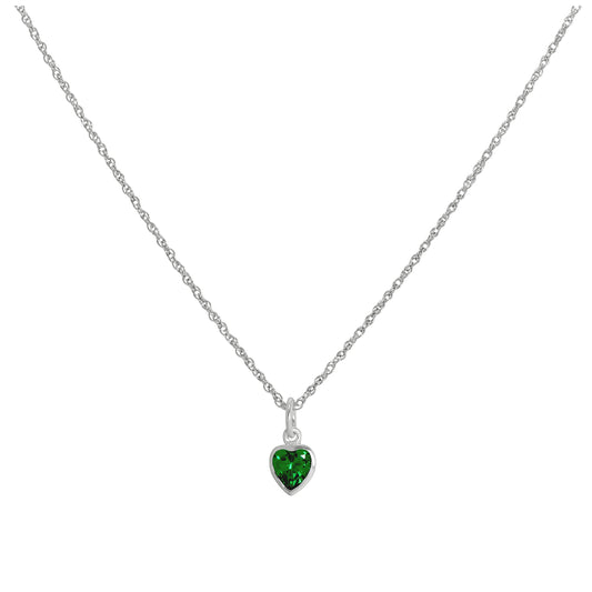 Collier avec pendentif en argent sterling et cristal vert émeraude en forme de cœur, 35 à 55 cm