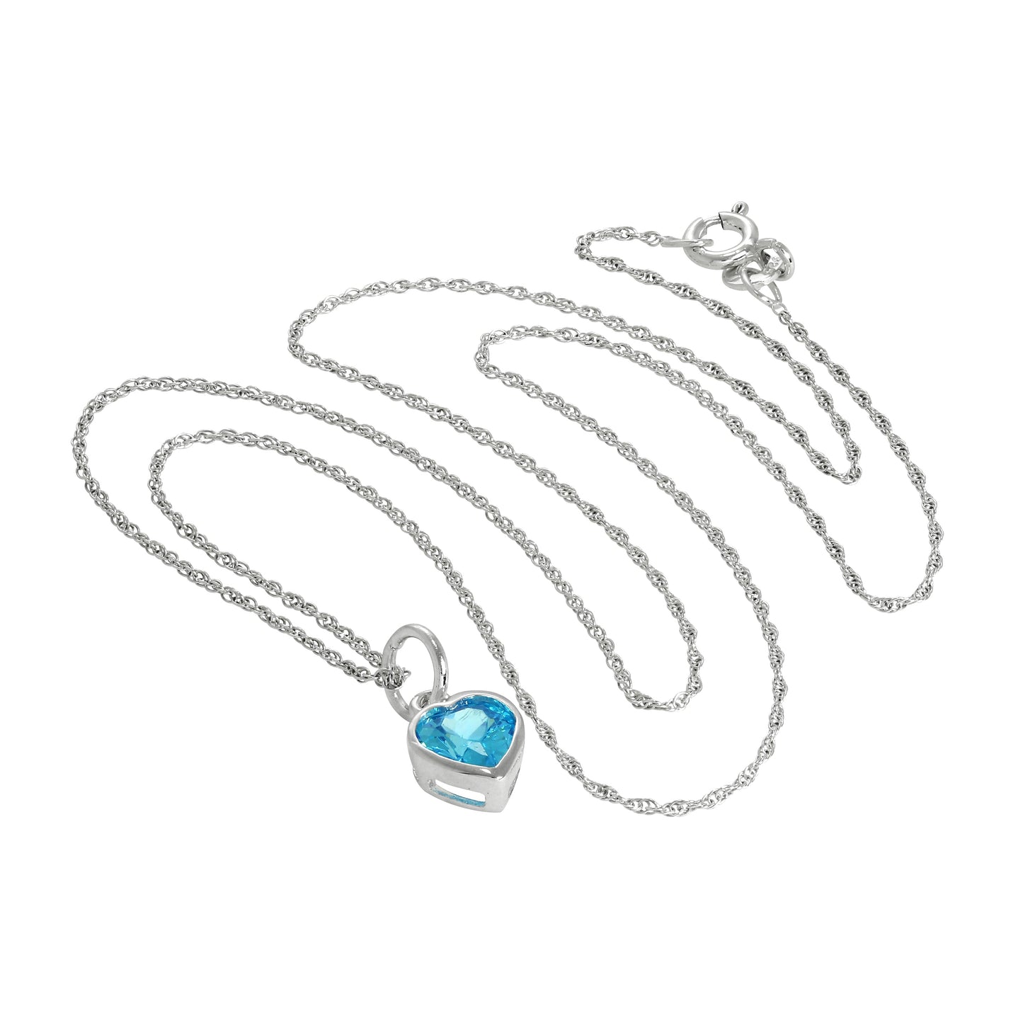 Collier avec pendentif en argent sterling et cristal bleu en forme de cœur, 35 à 55 cm