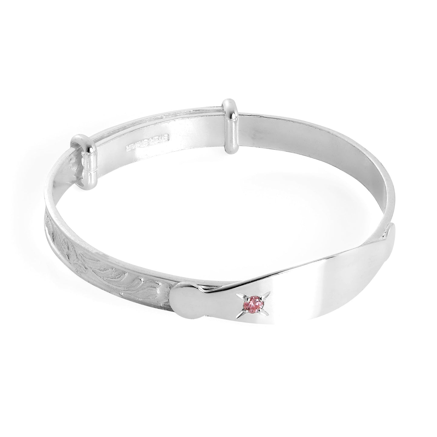 Bracelet extensible en argent sterling pour bébé, gravable, avec cristal CZ rose