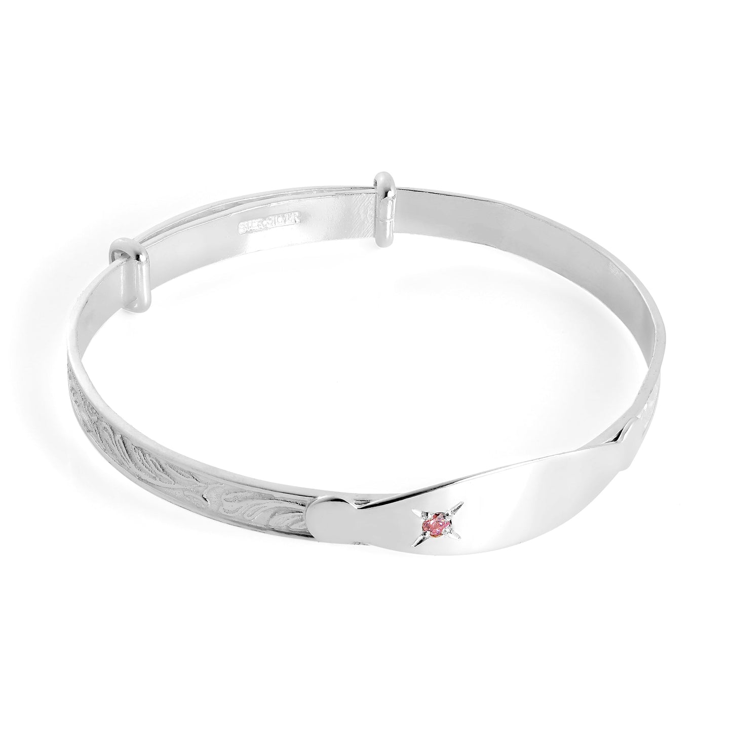 Bracelet extensible en argent sterling pour bébé, gravable, avec cristal CZ rose