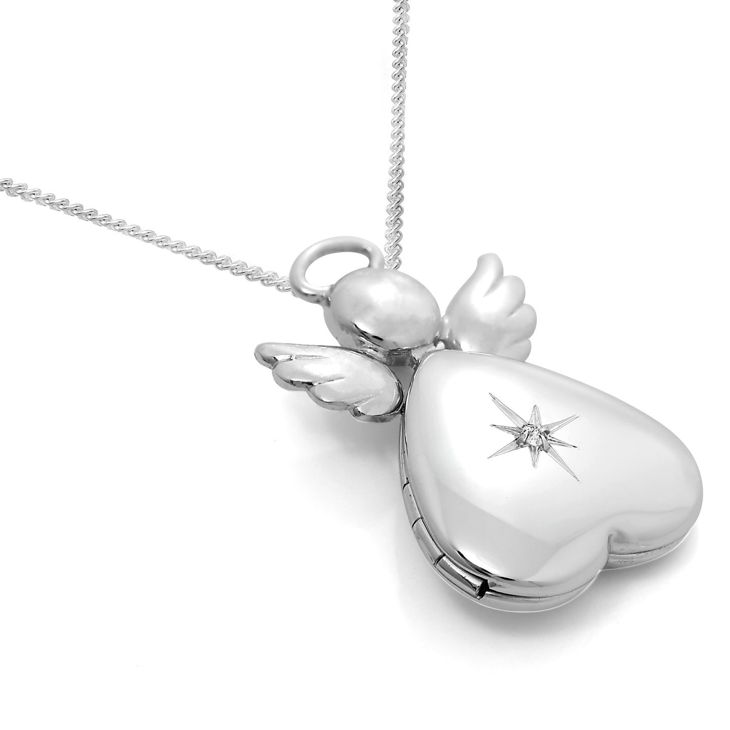 Médaillon en forme de cœur d'ange en argent sterling et diamant sur chaîne