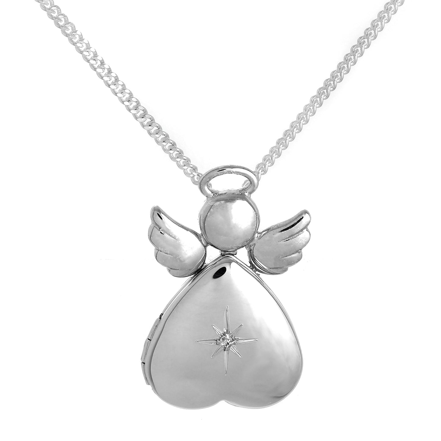 Médaillon en forme de cœur d'ange en argent sterling et diamant sur chaîne