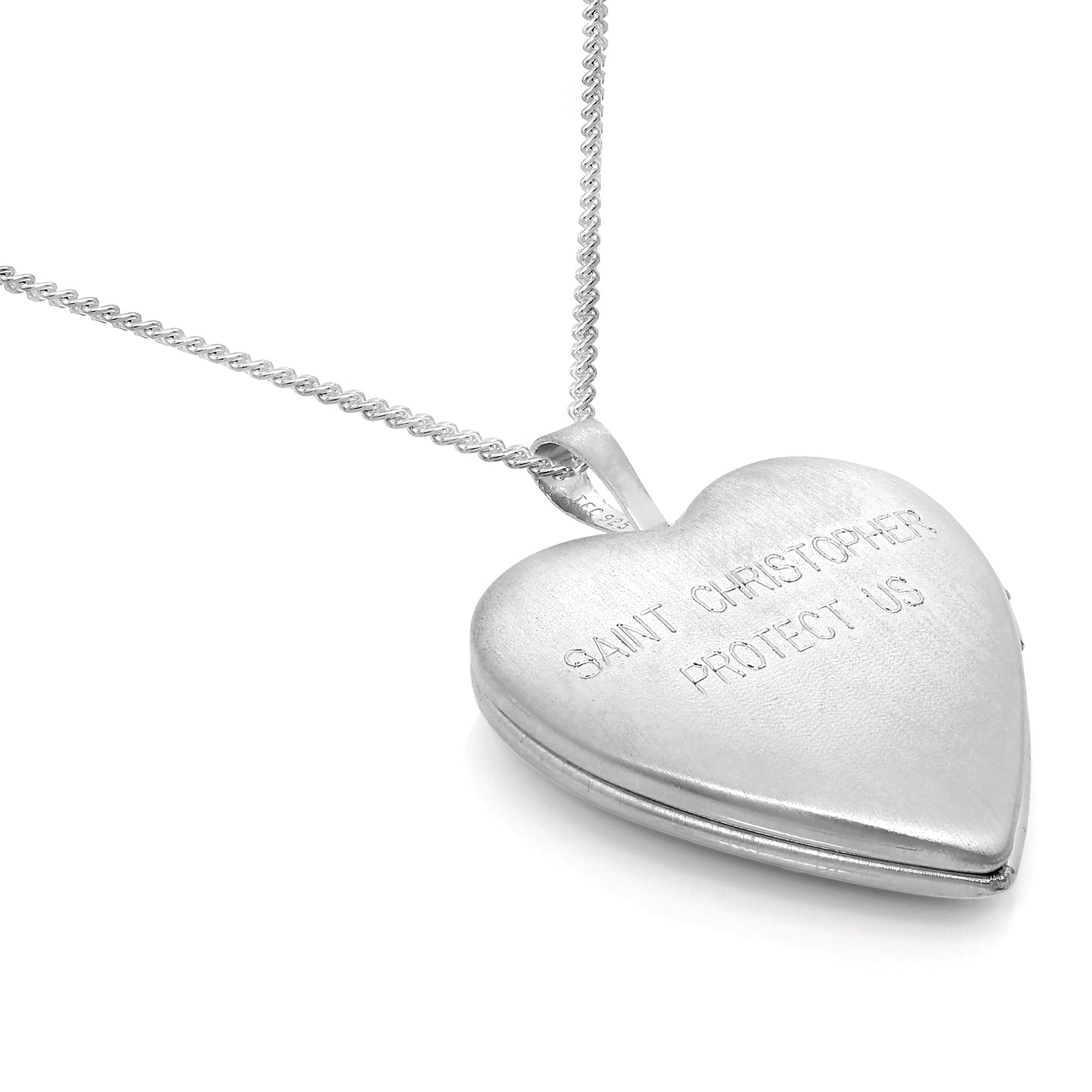 Médaillon en argent sterling gravé Saint Christophe amoureux sur chaîne