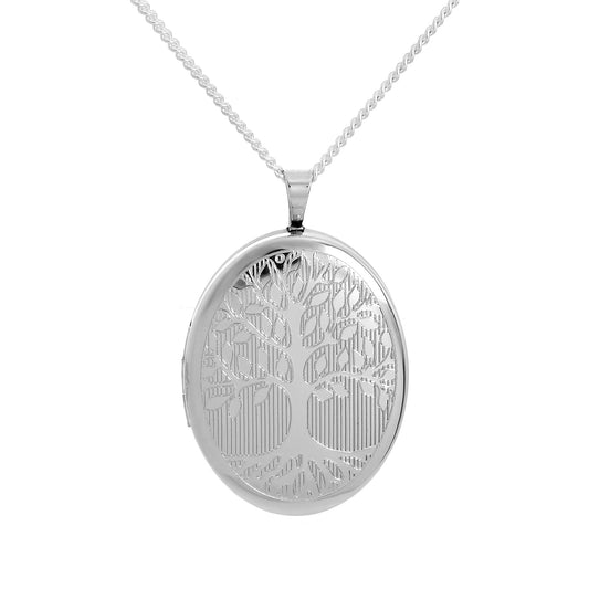 Médaillon ovale en argent sterling gravé arbre de vie sur chaîne