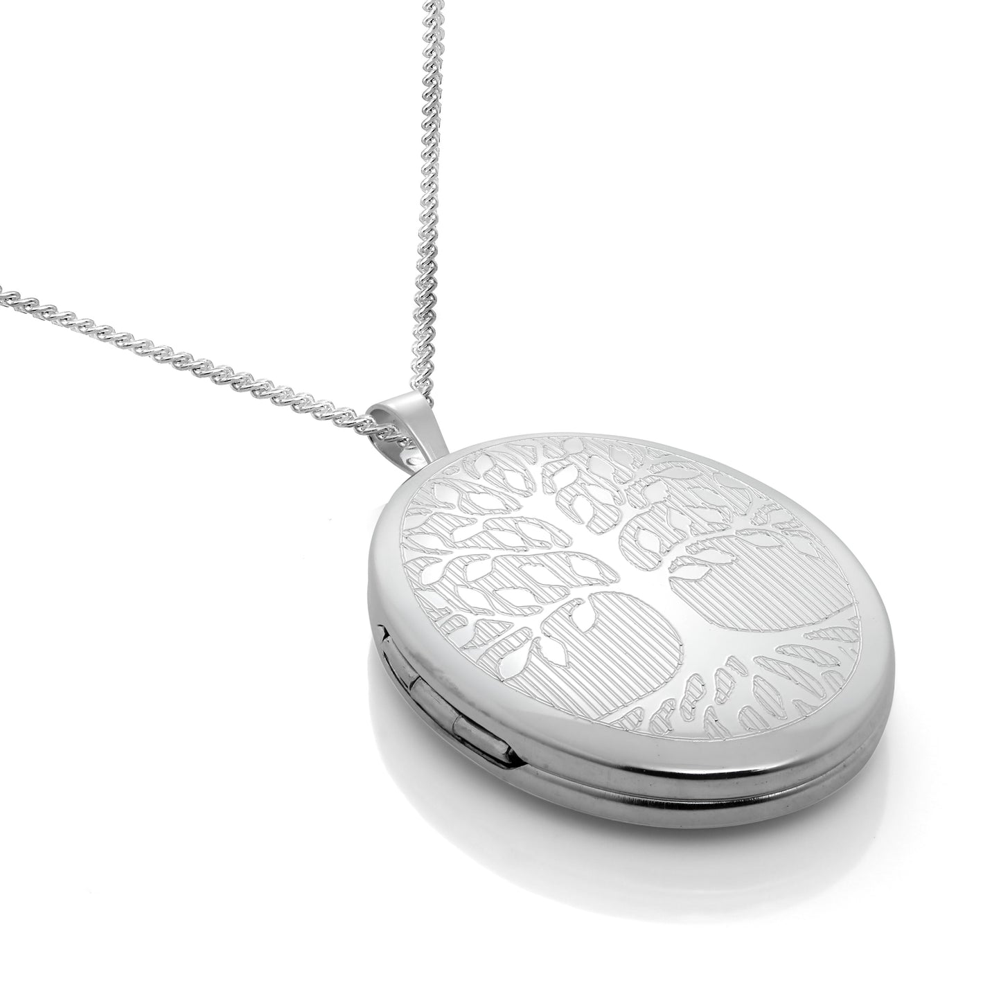 Médaillon ovale en argent sterling gravé arbre de vie sur chaîne