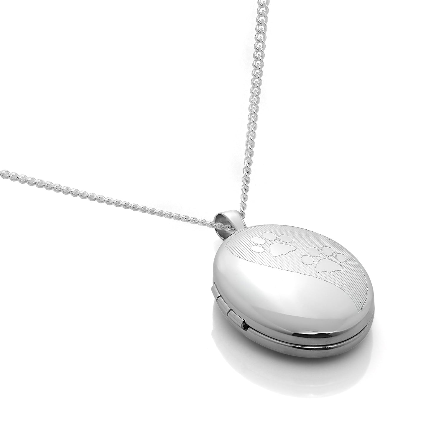 Médaillon ovale en argent sterling avec empreinte de patte d'animal sur chaîne