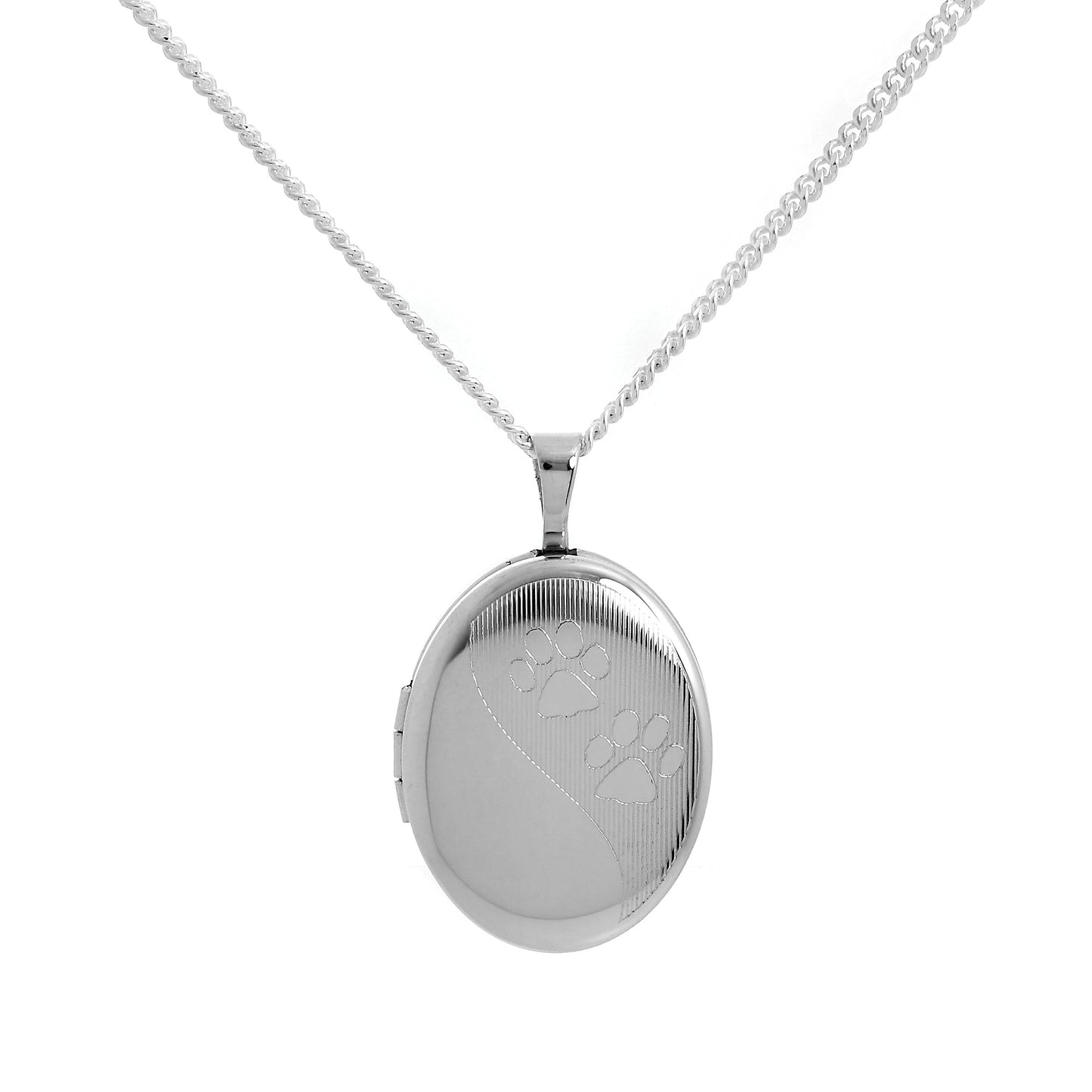 Médaillon ovale en argent sterling avec empreinte de patte d'animal sur chaîne