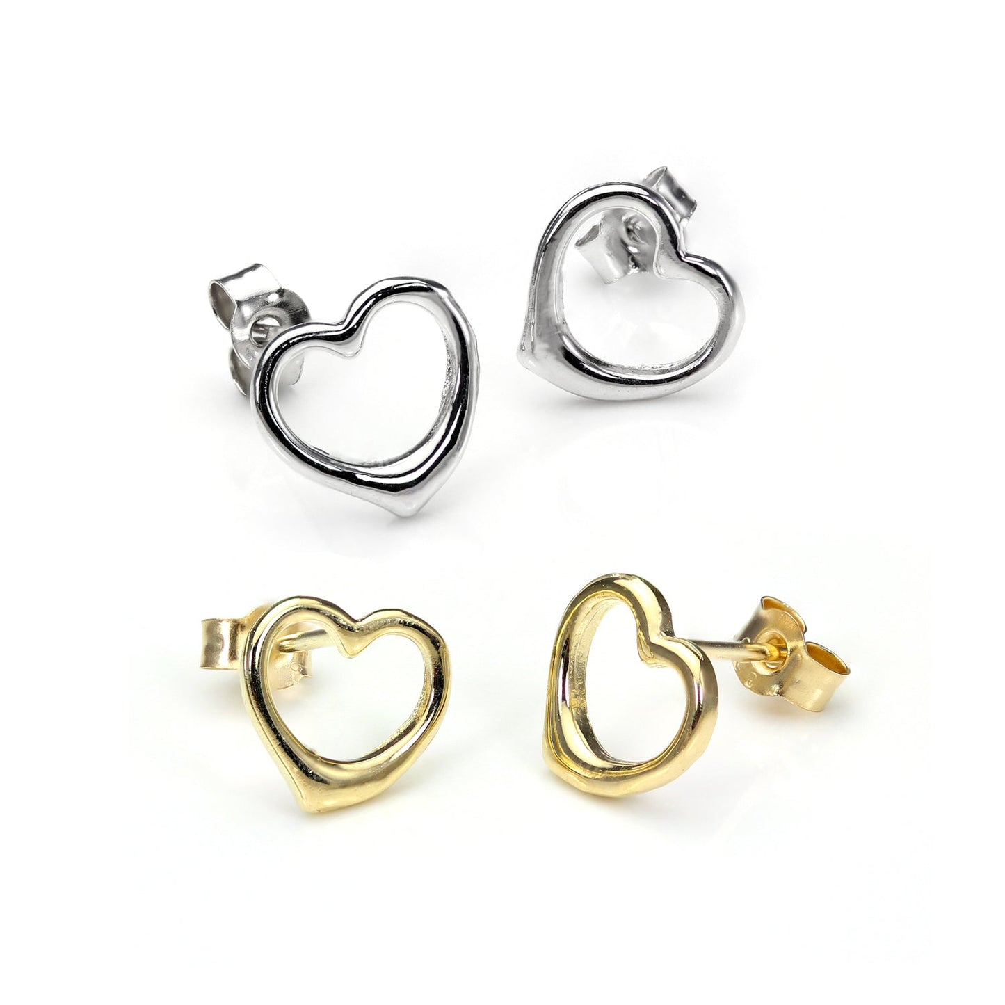 Ensemble de boucles d'oreilles à tige en or mixte 9 carats avec cœur ouvert