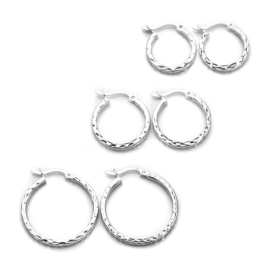 Ensemble de boucles d'oreilles créoles en argent sterling à motifs taille diamant
