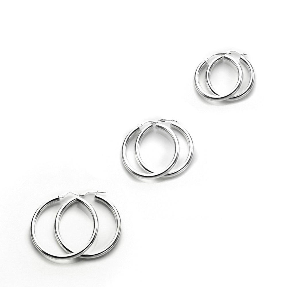 Ensemble de créoles en argent sterling massif pour tous les jours
