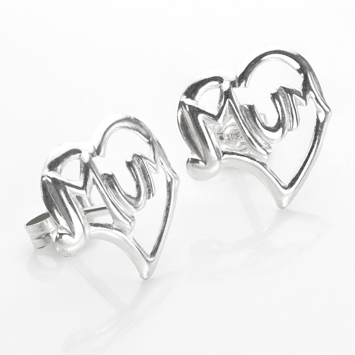 Boucles d'oreilles à tige en argent sterling avec cœur pour maman