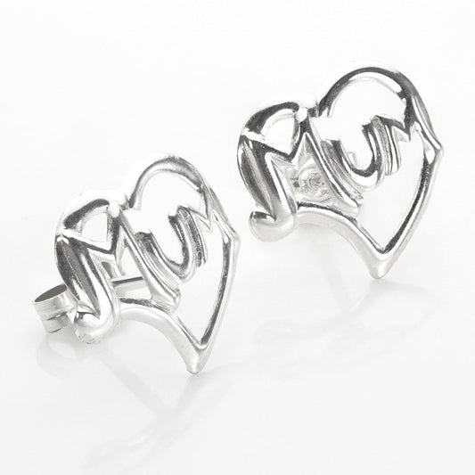 Boucles d'oreilles à tige en argent sterling avec cœur pour maman