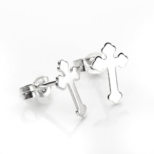 Boucles d'oreilles à tige en argent sterling avec petites croix bourgeonnantes
