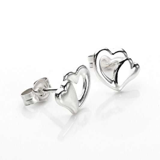 Boucles d'oreilles à tige en argent sterling avec double cœur