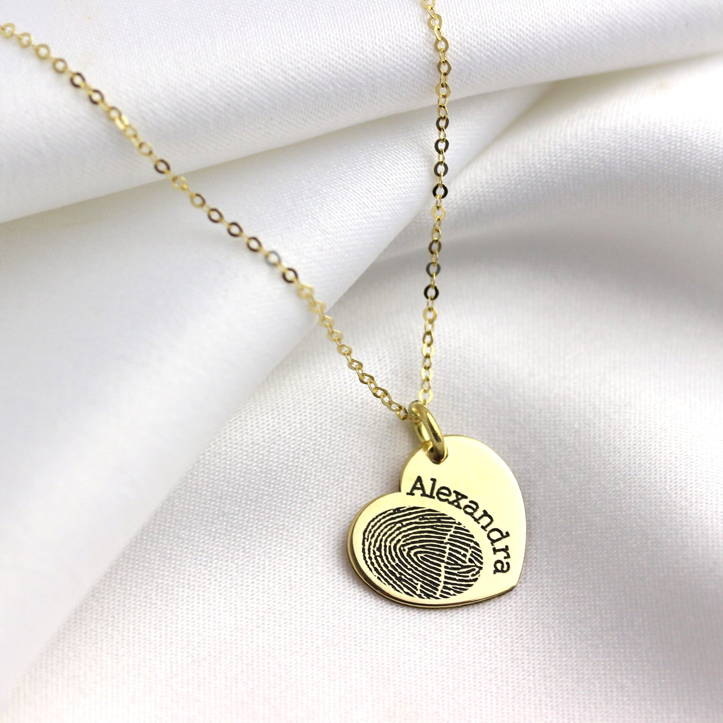Breloque personnalisée en forme de cœur avec empreinte digitale en or 9 carats