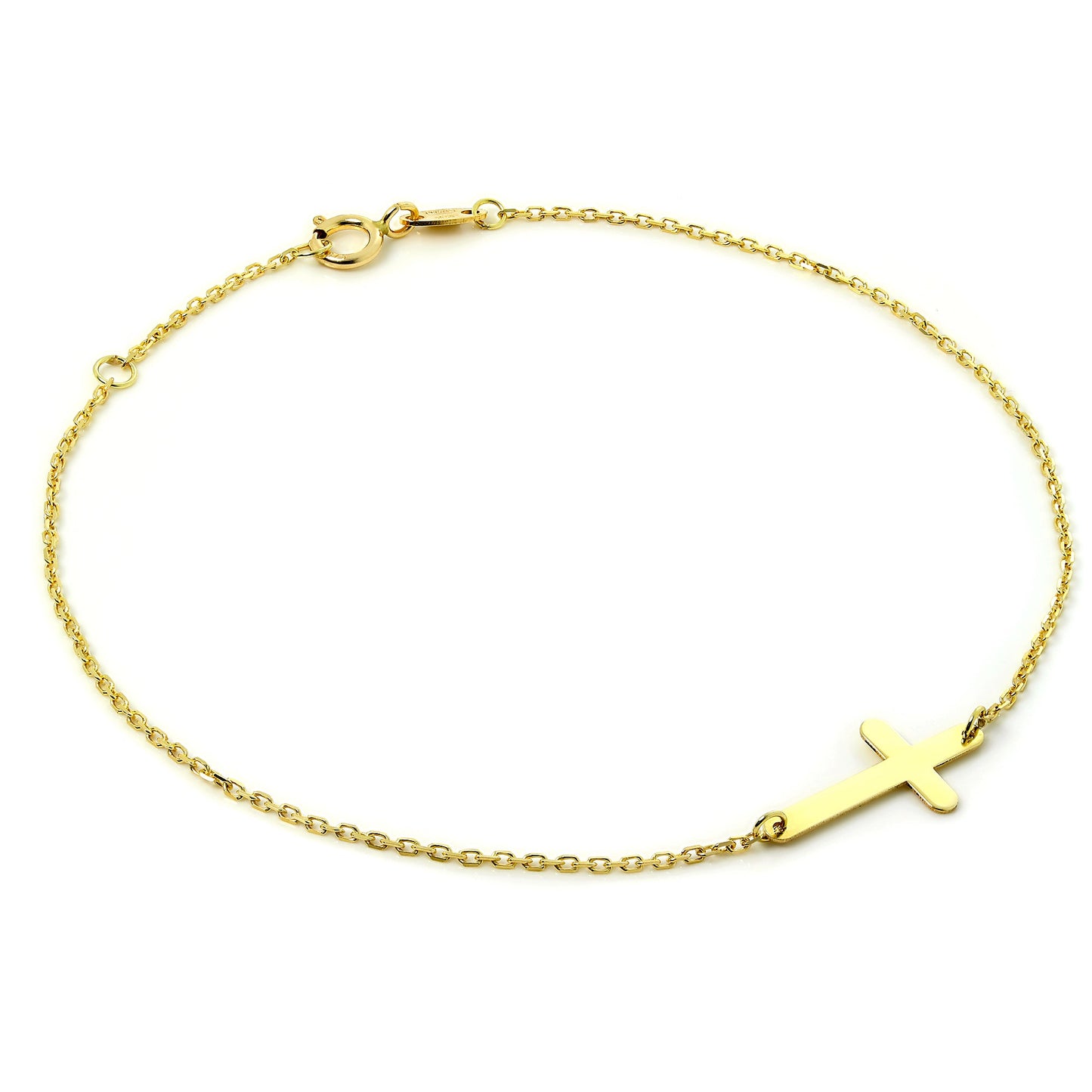 Bracelet chaîne fine en or 9 carats avec croix 7,5 pouces