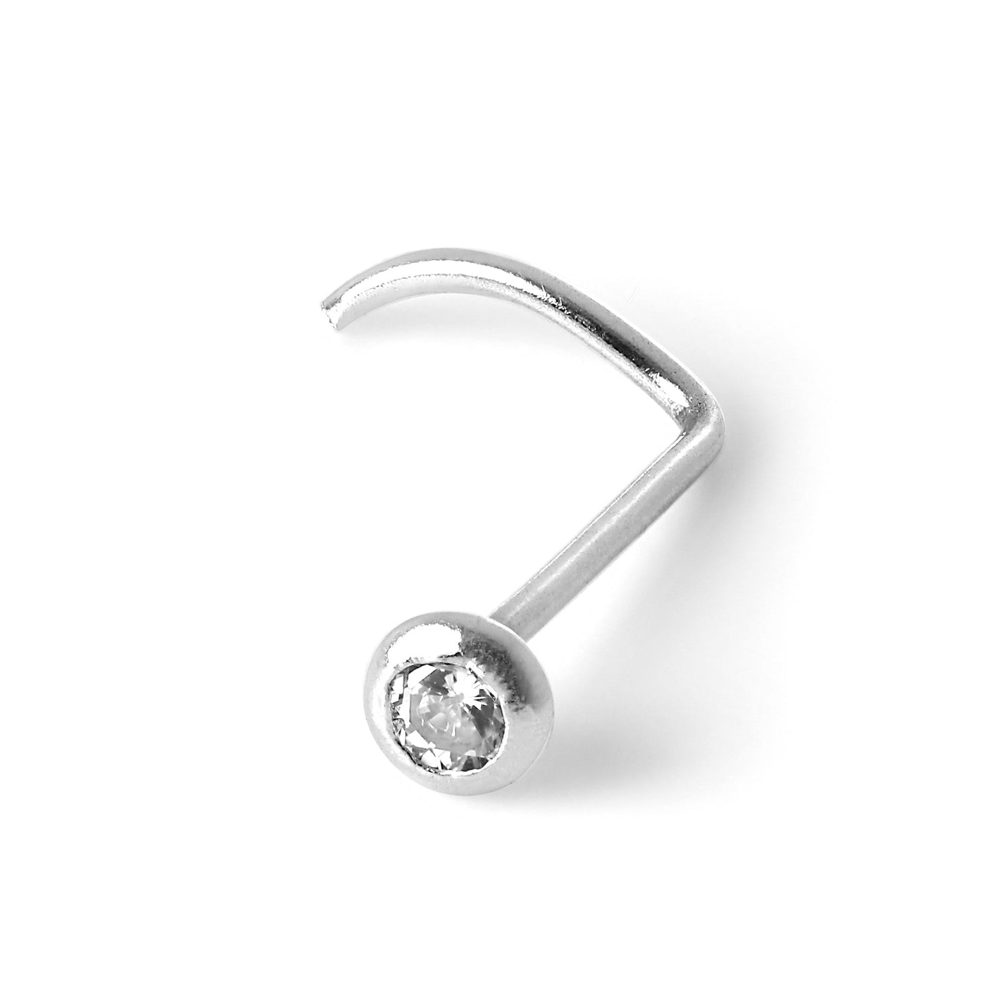 Vis de nez en or blanc 9 carats et cristal CZ transparent rond de 2 mm