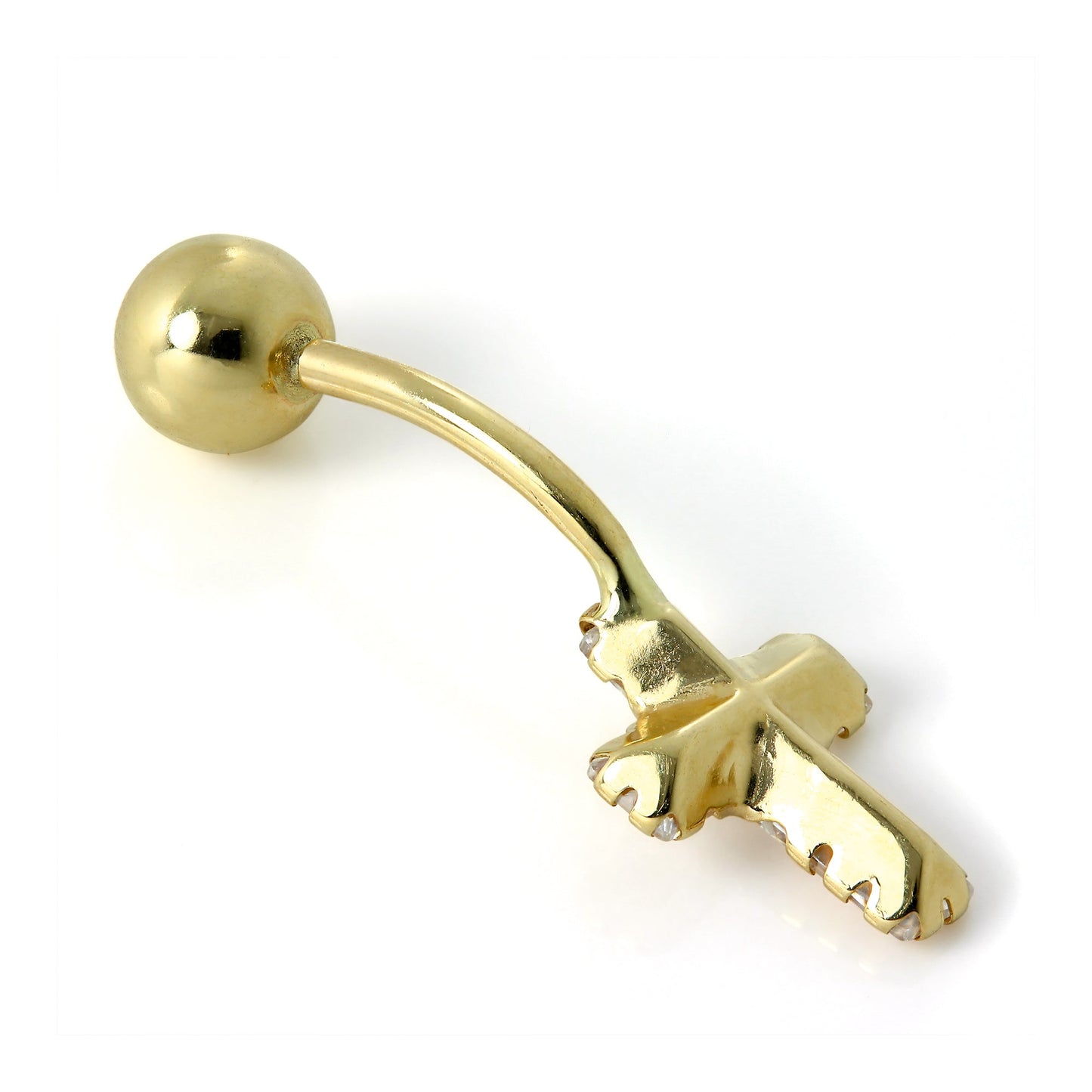 Piercing de nombril en or 9 carats avec croix en cristal CZ transparent