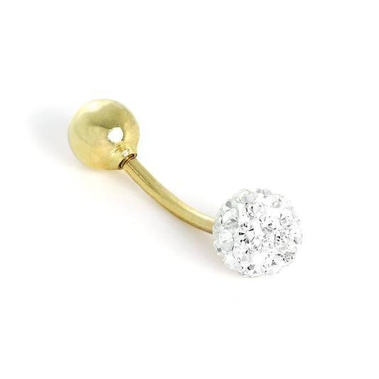 Piercing nombril en or 9 carats et boule de cristal CZ transparent