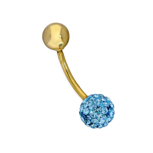 Piercing nombril en or 9 carats et cristal CZ bleu