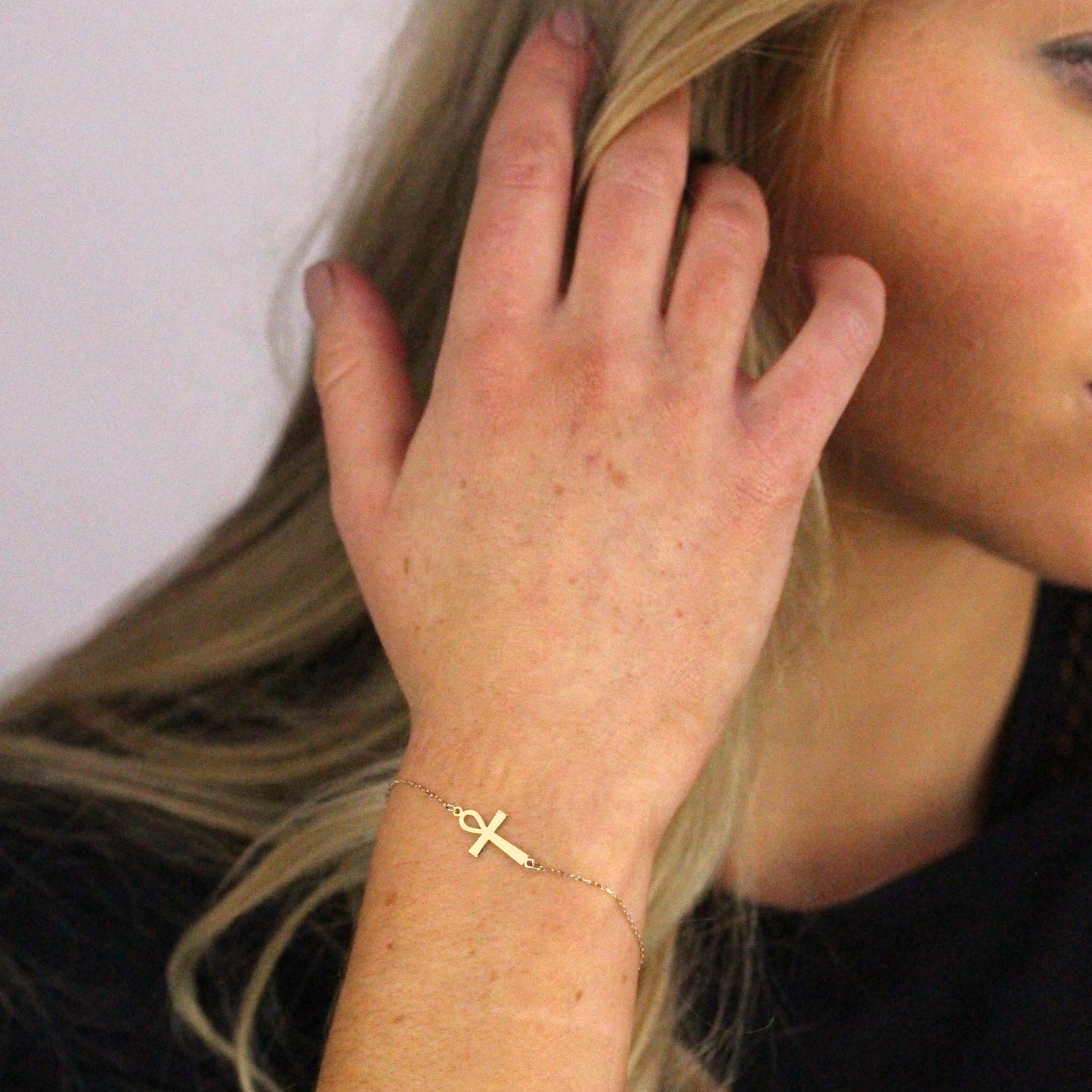 Bracelet Ankh en or 9 carats de 16,5 cm avec rallonge de 2,5 cm