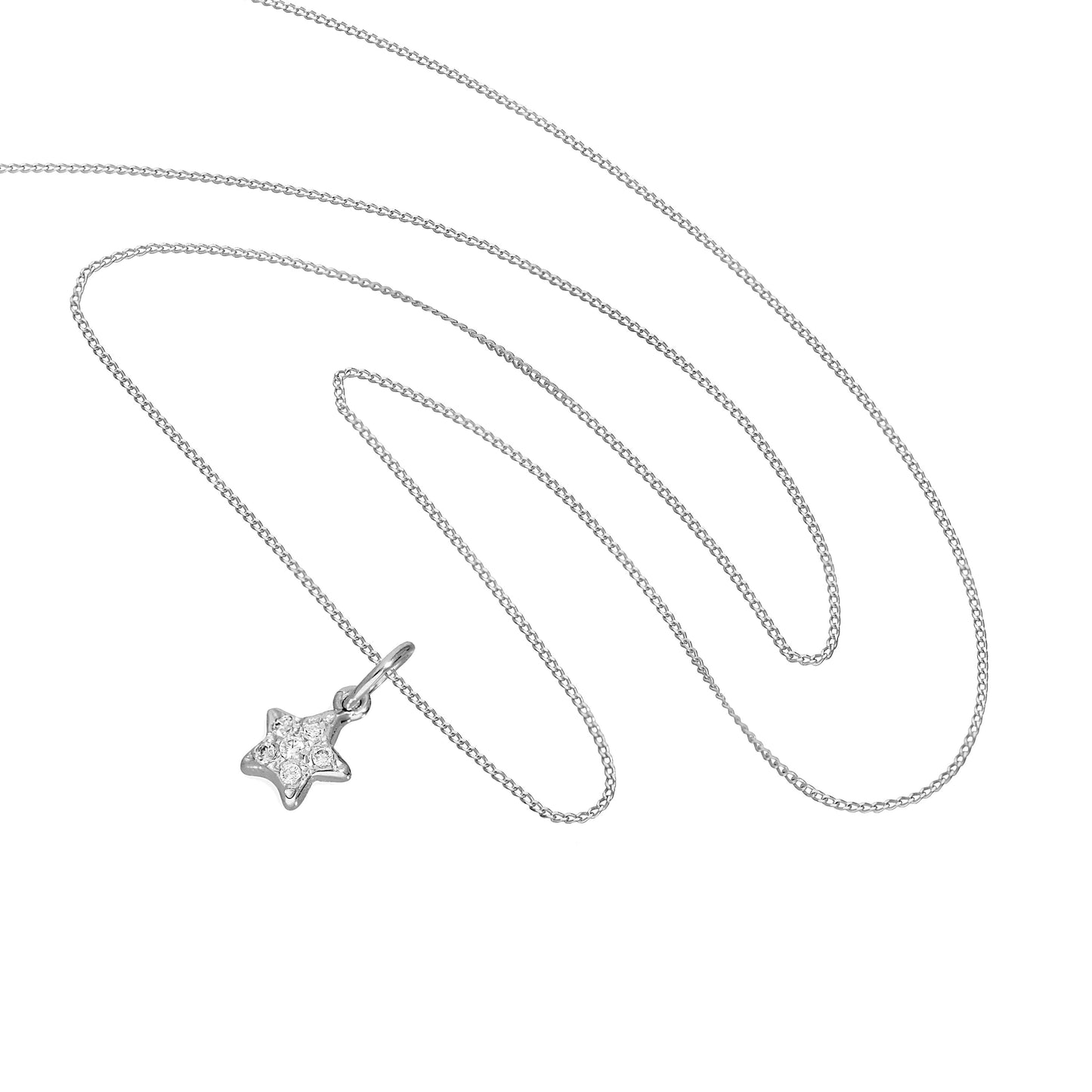 Collier avec pendentif étoile en or blanc 9 carats et cristal CZ transparent, 40 à 50 cm