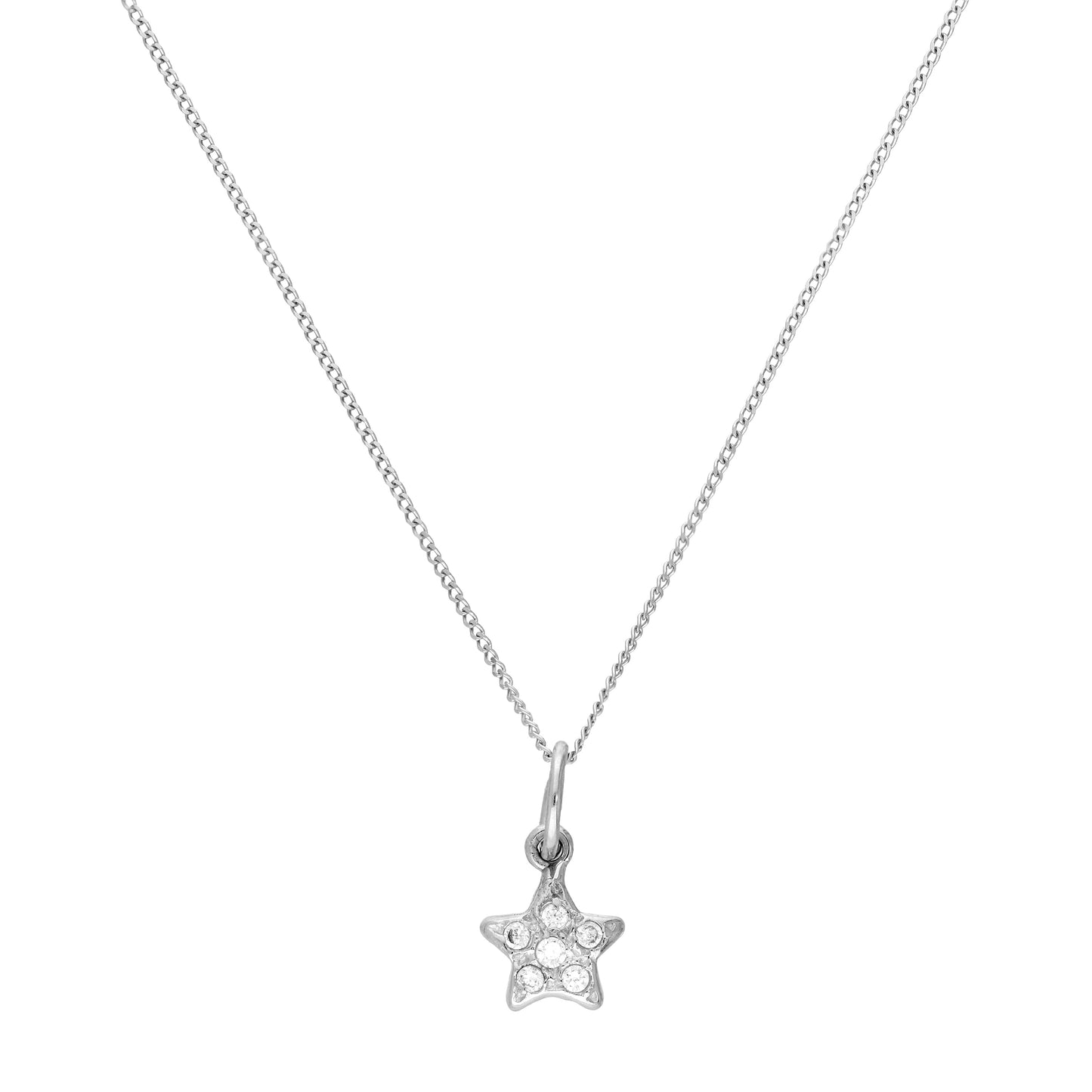 Collier avec pendentif étoile en or blanc 9 carats et cristal CZ transparent, 40 à 50 cm