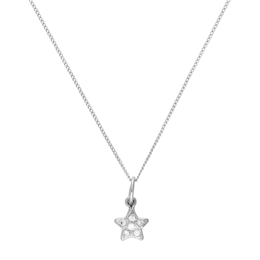 Collier avec pendentif étoile en or blanc 9 carats et cristal CZ transparent, 40 à 50 cm