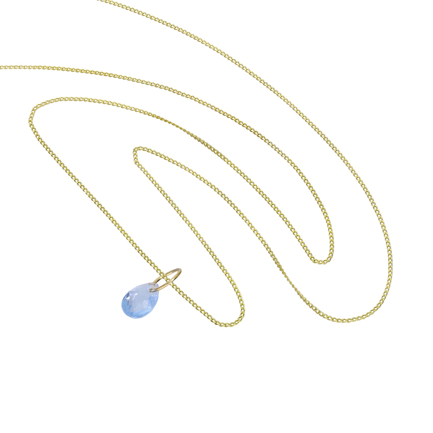 Collier pendentif en or 9 carats et larme bleue de 40 à 50 cm