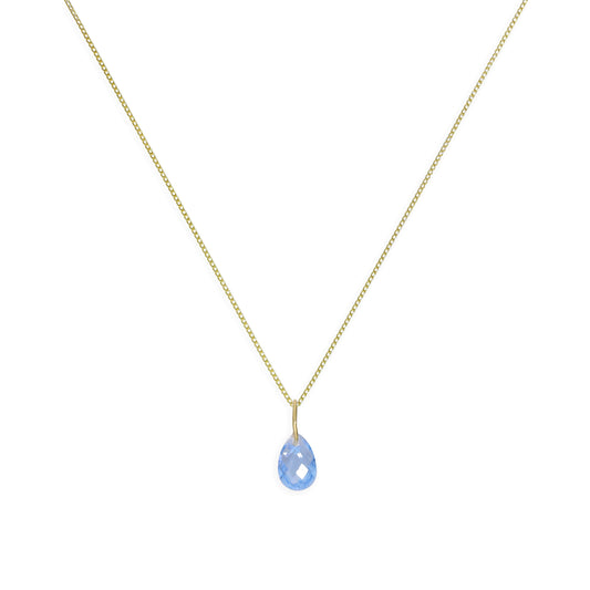 Collier pendentif en or 9 carats et larme bleue de 40 à 50 cm