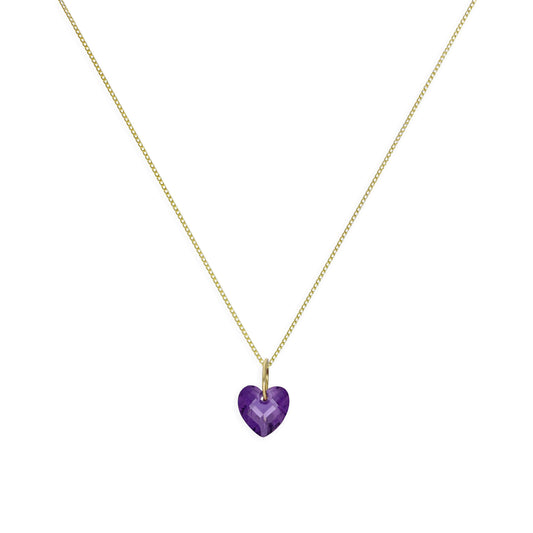 Collier pendentif cœur en or 9 carats et cristal CZ violet, 40 à 50 cm