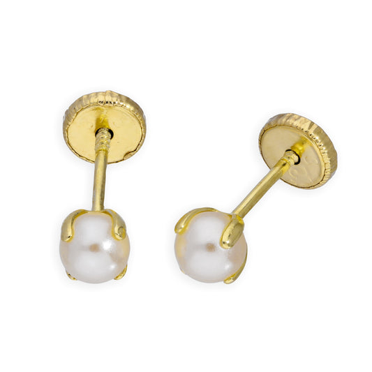 Boucles d'oreilles à tige en or 9 carats et perles de 4 mm avec fermoir à vis